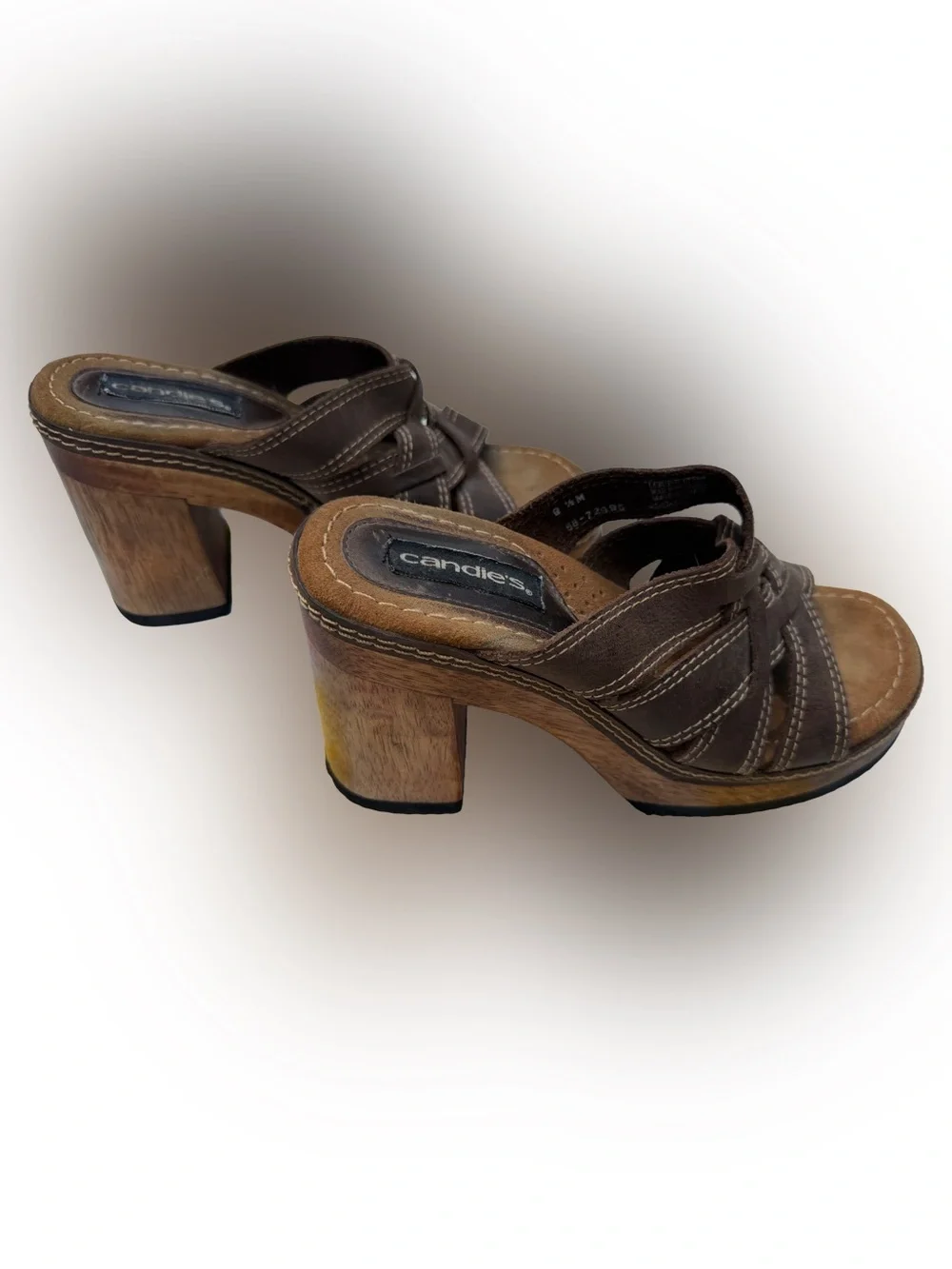 Candie's Vintage Y2K 90’s Leather Chunky Platform Wooden Block Heel- Size 8.5